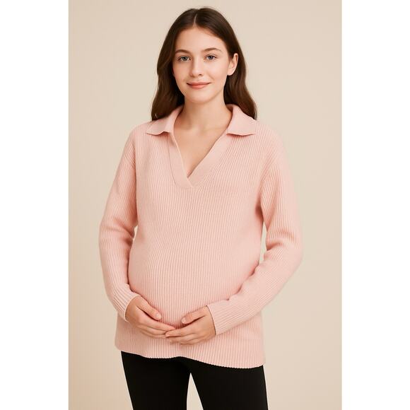 Hatch Hannah Maternity Sweater Size 3 Large Pale Pink Cotton Cashmere Blend Knit - Picture 3 of 16
